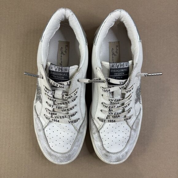 Vintage Havana Wrenley Womens Star Sneakers Sz 8.5 Glitter Fashion White/Silver - Picture 6 of 13